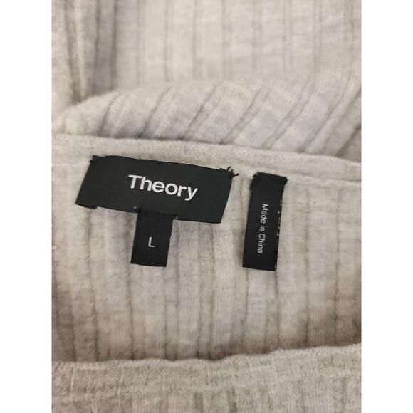 Theory Long Sleeves Top Womens SZ Large Semi Crop Stretch Wool Ribbed Gray Crew - Picture 4 of 10